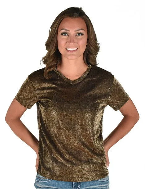 Cowgirl Tuff Womens Shimmer Breathe V Copper Nylon S/S T-Shirt Machine Wash Dry Clean Hand Wash