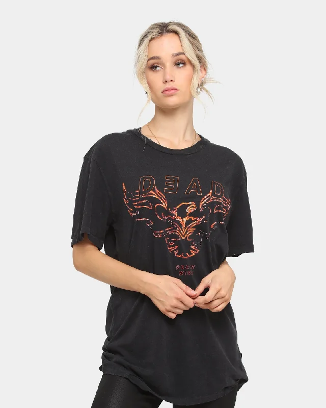 Dead Studios Death Wish Vintage Short Sleeve T-Shirt Washed Black Collared Crew Neck Turtle Neck