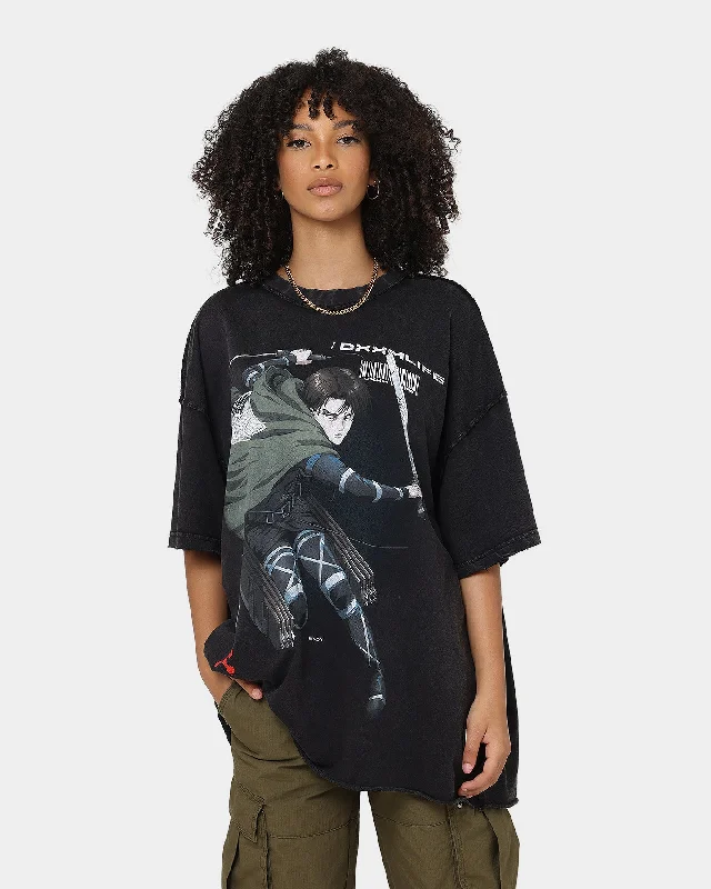 DXXMLIFE X Attack On Titan Levi DXXM Vintage T-Shirt Aged Black Print Jacquard Patchwork