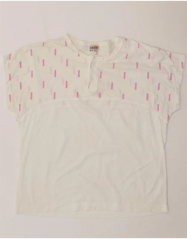 ELLESSE Womens T-Shirt Top IT 42 Medium White Geometric Cotton