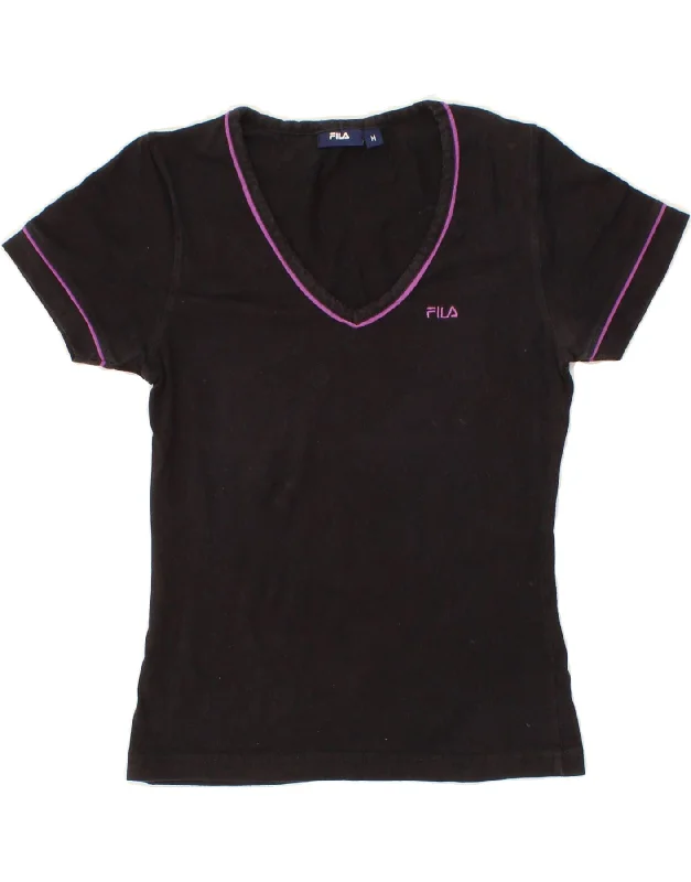 FILA Womens T-Shirt Top UK 12 Medium Black Cotton