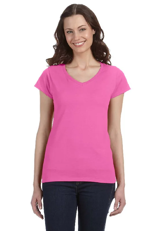 Gildan Womens Softstyle Short Sleeve V-Neck T-Shirt - Azalea Pink