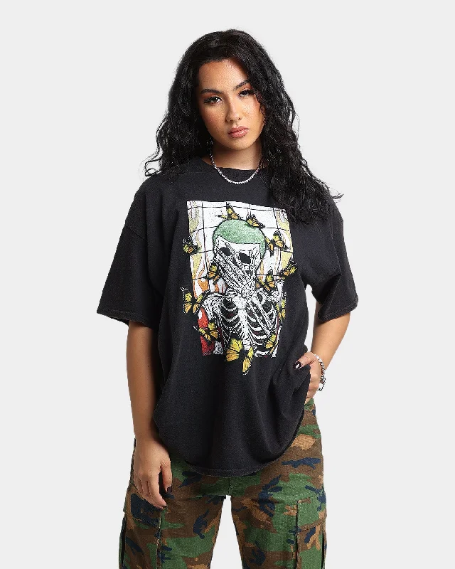 Goat Crew Green Skeleton Vintage T-Shirt Black Ribbed Striped Patterned