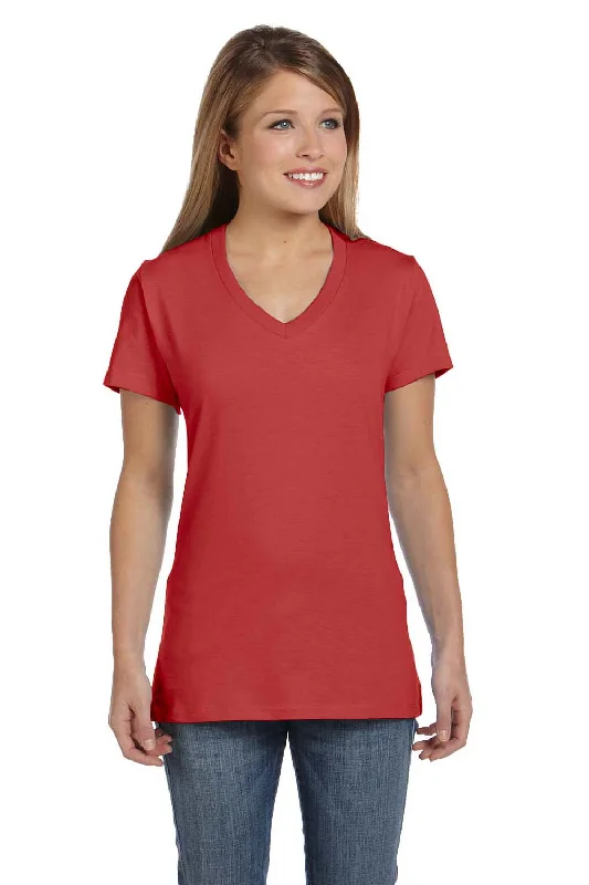 Hanes Womens Nano-T Short Sleeve V-Neck T-Shirt - Vintage Red - Closeout