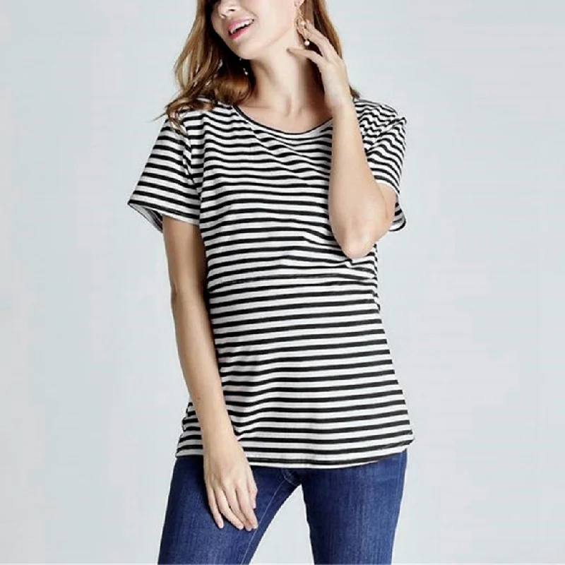 Hillsionly 2019 Women Maternity Tops Short Sleeve Striped Print Nursing T-shirt Top For Breastfeeding maternity clothes Polka Dot Checkered Tartan