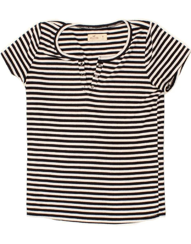 HOLLISTER Womens T-Shirt Top UK 12 Medium Black Striped