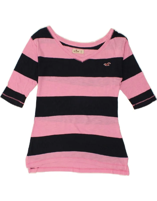 HOLLISTER Womens T-Shirt Top UK 6 XS Pink Striped