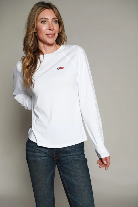 Kimes Ranch Womens K1 Tech Tee White Polyester Blend L/S T-Shirt Ribbed Striped Patterned