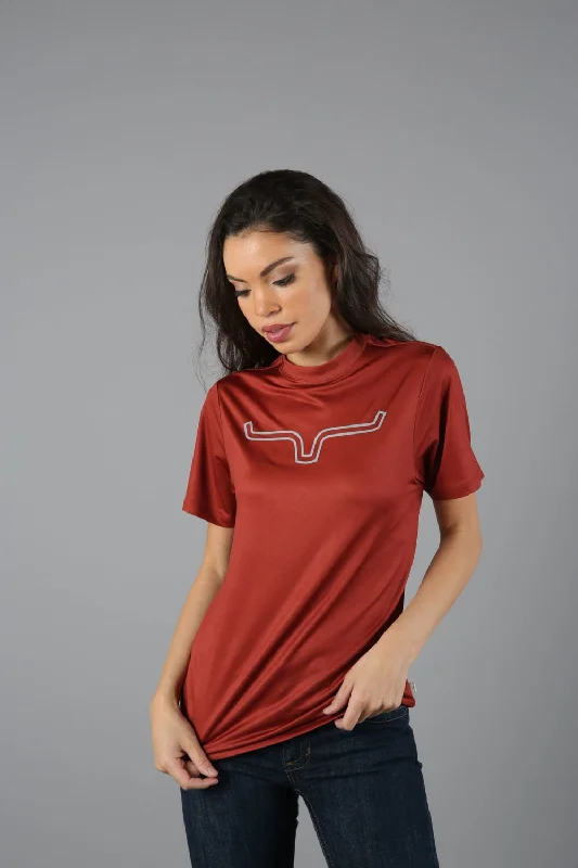 Kimes Ranch Womens Outlier Tech Tee Rust Cotton Blend S/S T-Shirt Welt Pockets Slit Pockets Flap Pockets