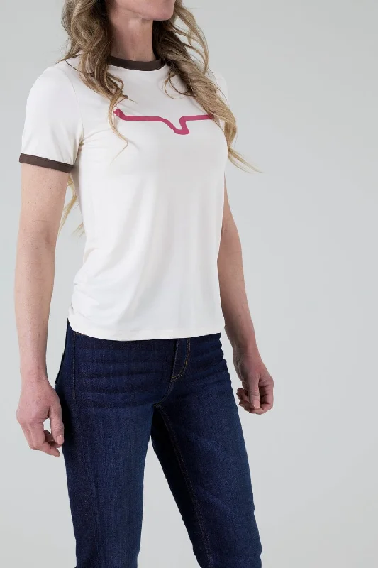 Kimes Ranch Womens Steadfast Ringer Tee Natural Poly/Spandex S/S T-Shirt Print Jacquard Patchwork