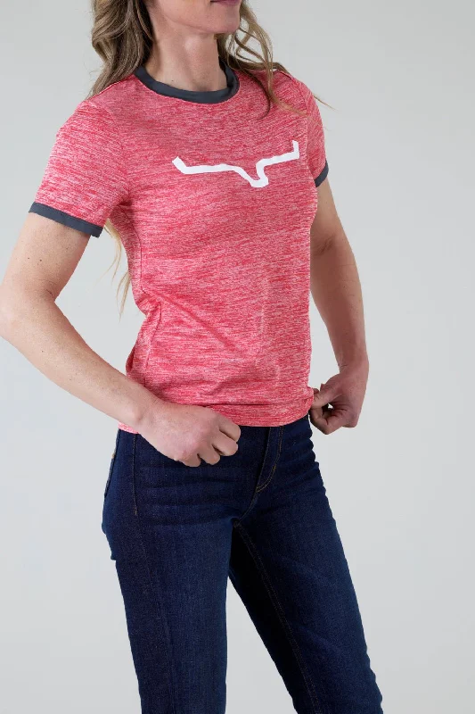 Kimes Ranch Womens Steadfast Ringer Tee Red Heather Poly/Spandex S/S T-Shirt Denim Fabric Leather Fabric Suede Fabric