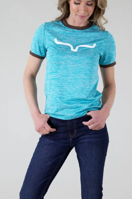 Kimes Ranch Womens Steadfast Ringer Tee Teal Poly/Spandex S/S T-Shirt Faux Fur Fabric Real Fur Fabric Shearling Fabric