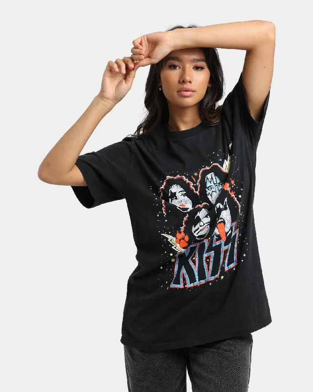 KISS Vintage Faces T-Shirt Black Wash Solid Print Embellished