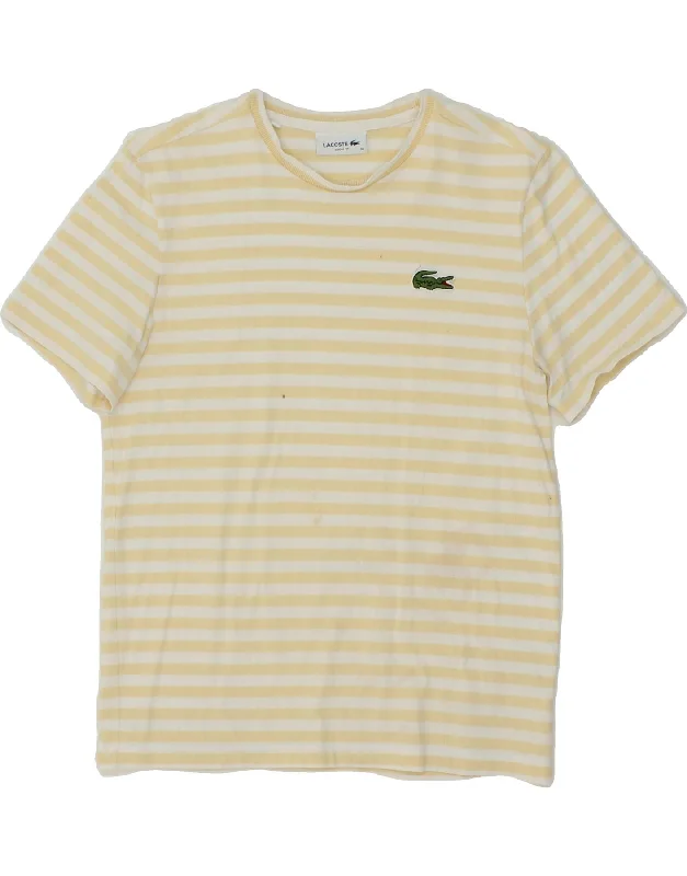 LACOSTE Womens T-Shirt Top Size 36 Small Yellow Striped Cotton