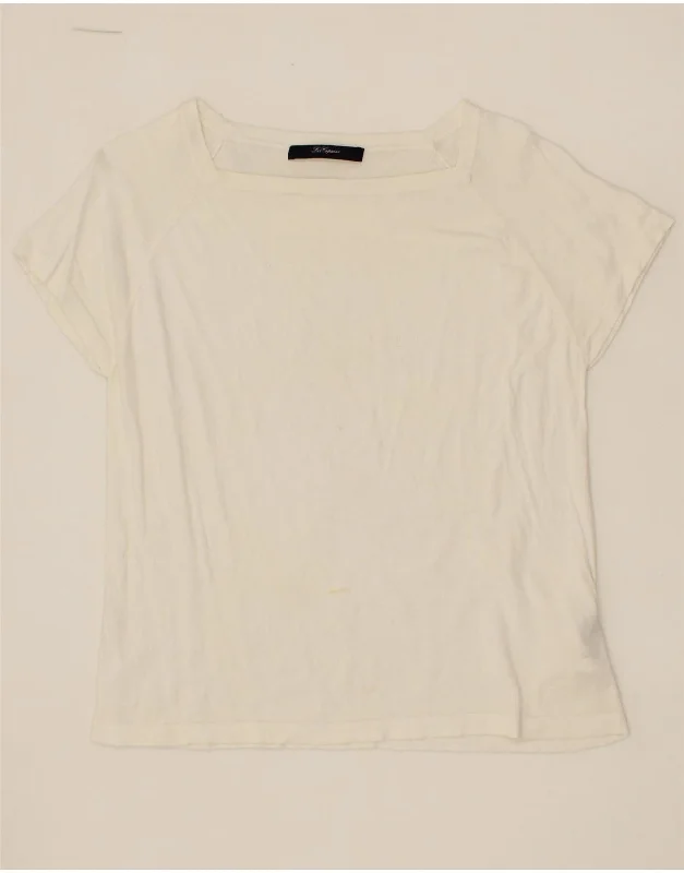 LES COPAINS Womens T-Shirt Top IT 42 Medium White Cotton