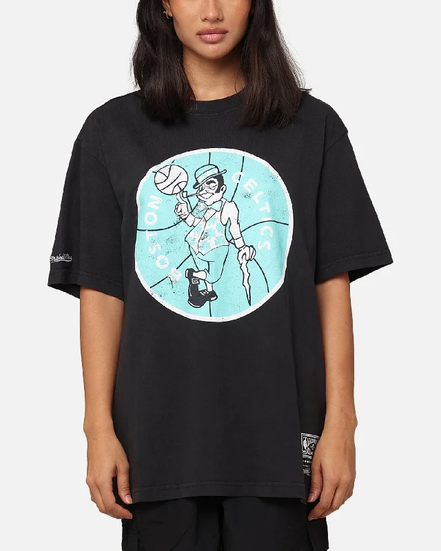 Mitchell & Ness Boston Celtics Ice Blue Logo T-Shirt Faded Black Satin Fabric Silk Fabric Chiffon Fabric