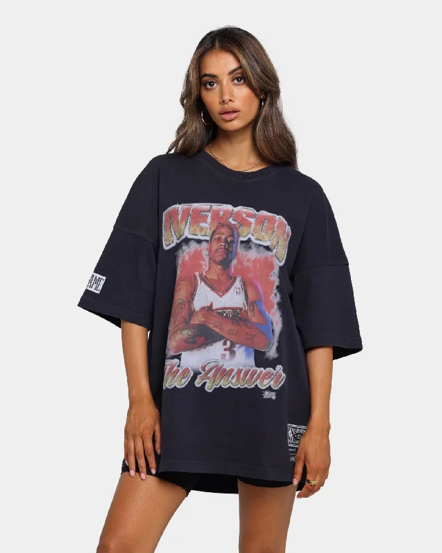 Mitchell & Ness Allen Iverson Hall Of Fame Oversized Vintage T-Shirt Faded Black Lace Blend Ribbed Blend Corduroy Blend