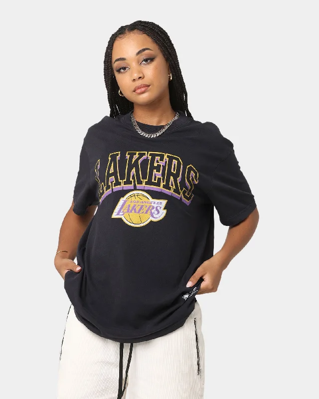 Mitchell & Ness Los Angeles Lakers Vintage Keyline Logo T-Shirt Faded Raven Mesh Fabric Canvas Fabric Denim Fabric