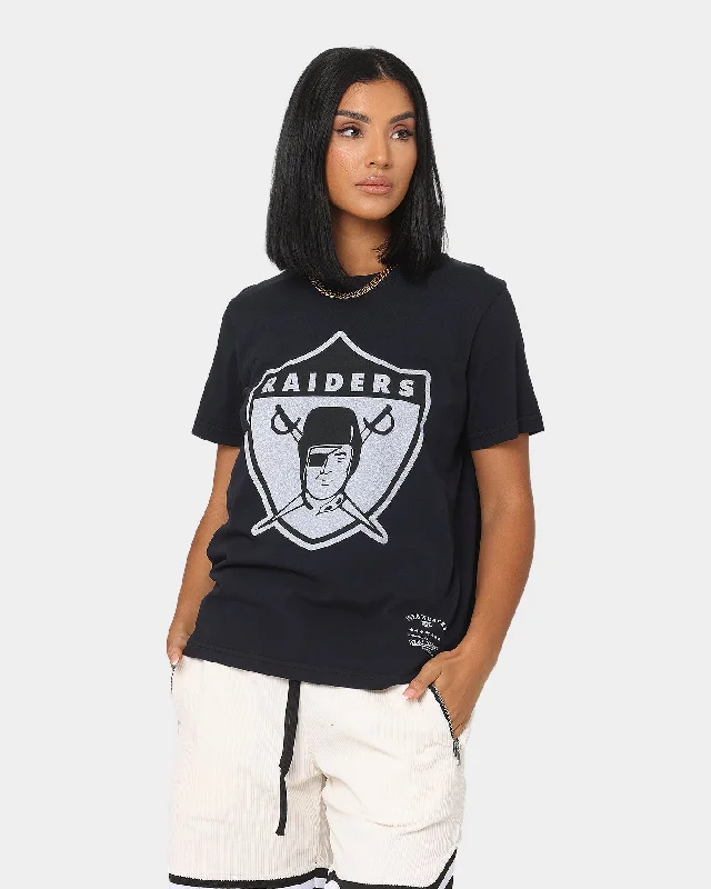 Mitchell & Ness Women's Las Vegas Raiders Vintage NFL Big Logo T-Shirt Faded Black Welt Pockets Slit Pockets Flap Pockets
