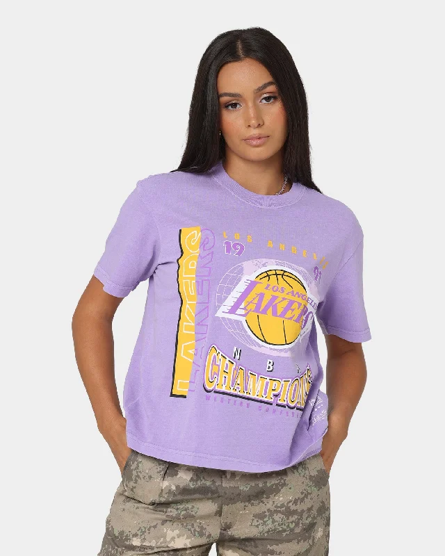 Mitchell & Ness Women's Los Angeles Lakers Vintage '91 Finals T-Shirt Faded Purple Cotton Fabric Linen Fabric Terry Fabric