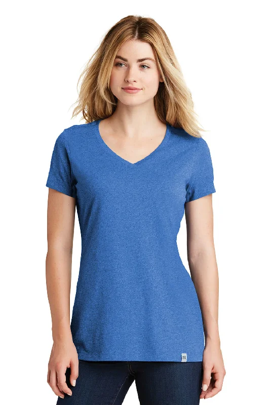 New Era Womens Heritage Short Sleeve V-Neck T-Shirt - Heather Royal Blue