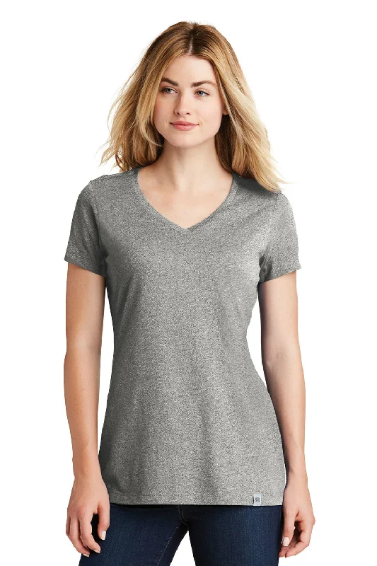 New Era Womens Heritage Short Sleeve V-Neck T-Shirt - Light Graphite Grey Twist