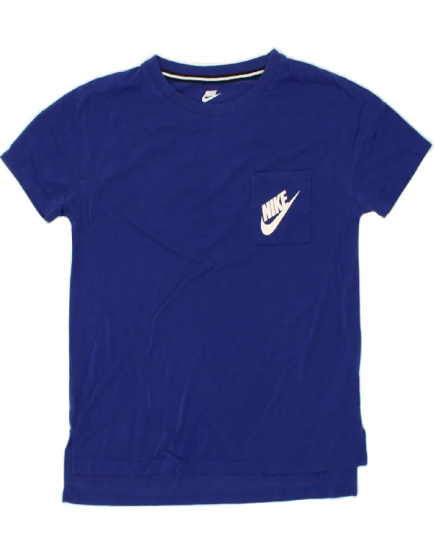 NIKE Womens T-Shirt Top UK 10 Small Navy Blue Cotton