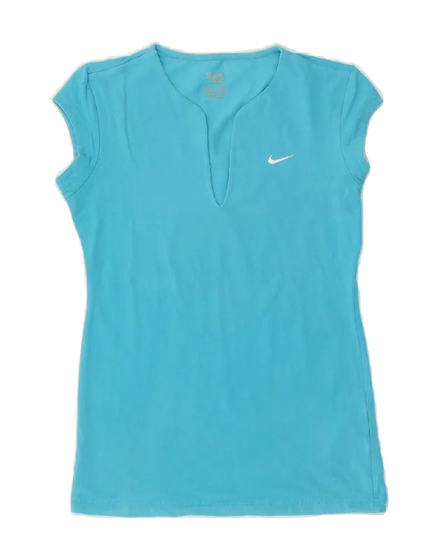 NIKE Womens T-Shirt Top UK 8/10 Small Blue Cotton