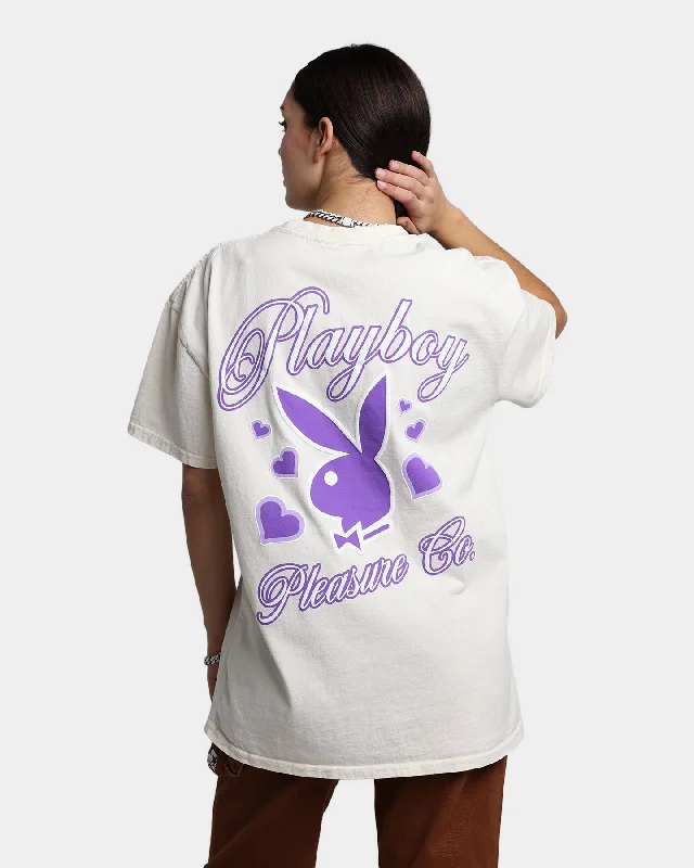 Playboy By CK Pleasure Co. T-Shirt Off White Solid Color Striped Floral
