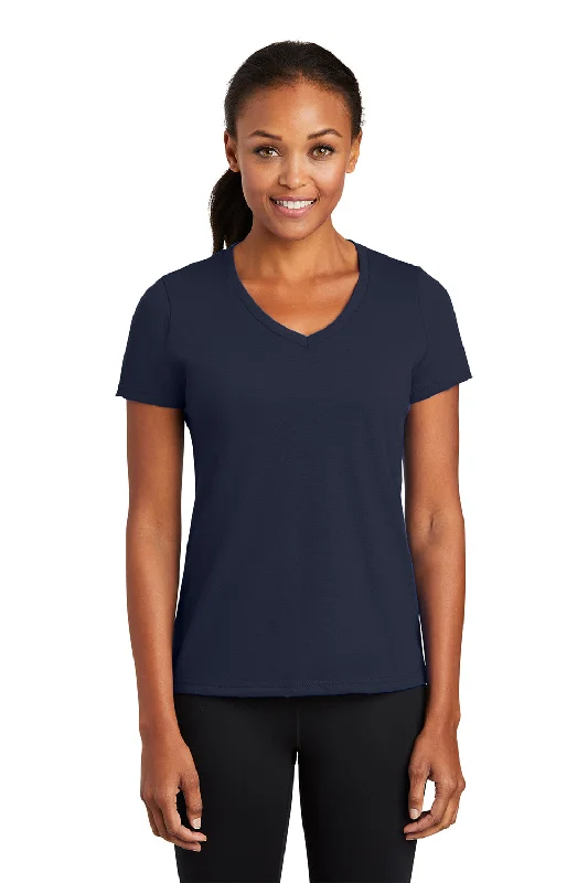 Port & Company Womens Dry Zone Performance Moisture Wicking Short Sleeve V-Neck T-Shirt - Deep Navy Blue