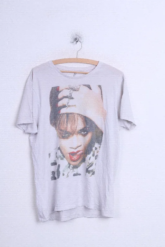 Primark Womens XL T-Shirt White RIHANNA Crew Neck Cotton