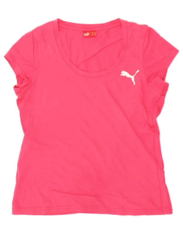 PUMA Womens T-Shirt Top UK 14 Medium  Pink Cotton