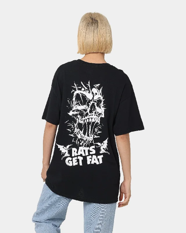 Rats Get Fat Bloody Rats Oversized Vintage T-Shirt Black Chenille Blend Fleece Blend Nylon Blend