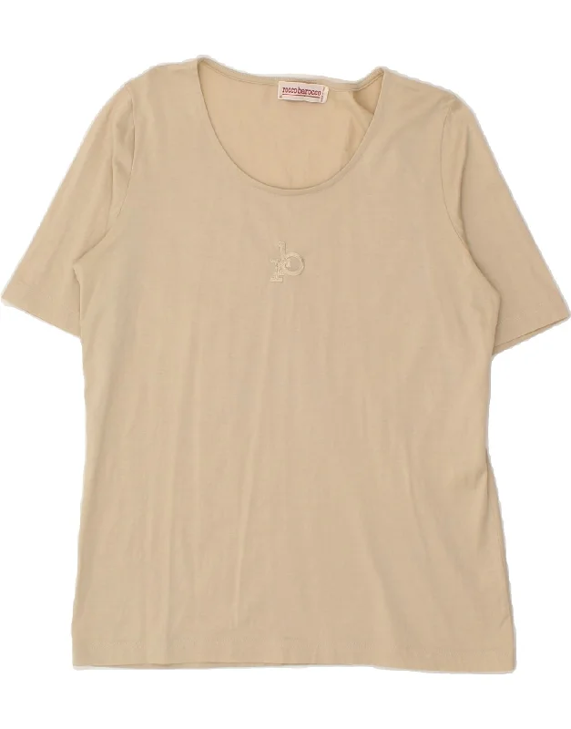 ROCCOBAROCCO Womens T-Shirt Top IT 48 XL Beige Cotton