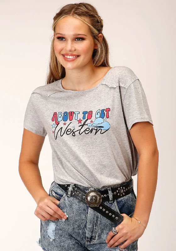 Roper Womens About To Get Western Grey Poly/Rayon S/S T-Shirt Spandex Blend Rayon Blend Denim Blend