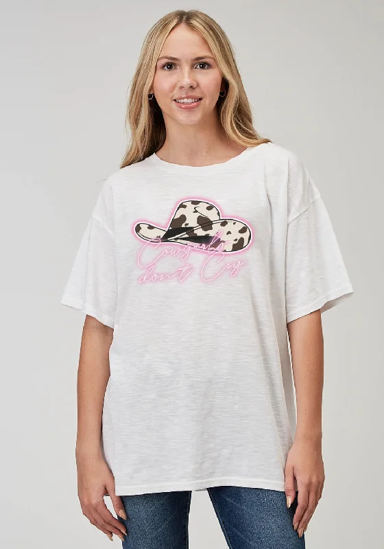Roper Womens Cowgirls Dont Cry White 100% Cotton S/S T-Shirt Cashmere Blend Cotton Blend Poly Blend