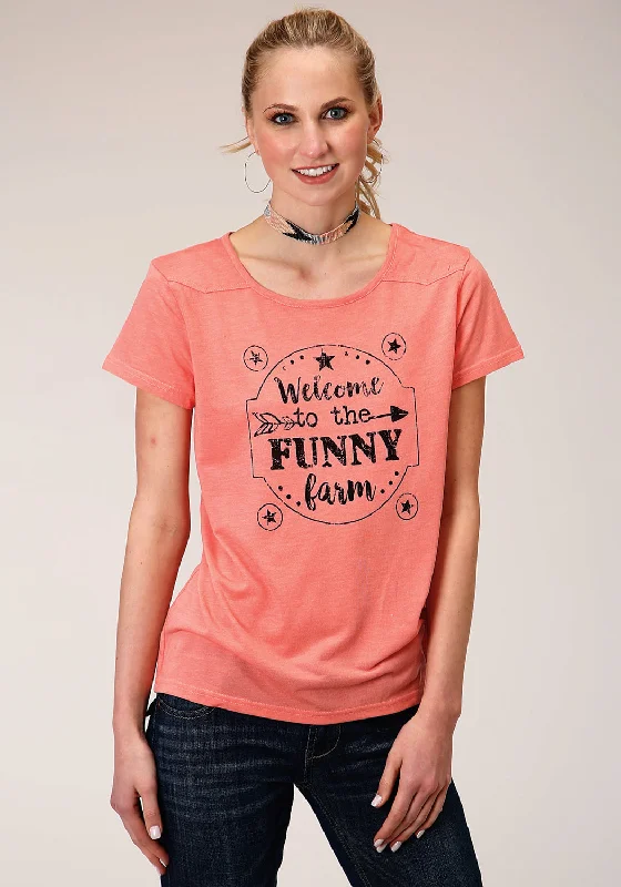 Roper Womens Funny Farm Pink Poly/Rayon S/S T-Shirt Rayon Fabric Velvet Fabric Corduroy Fabric