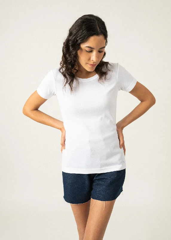 T-shirt col rond Ajaccio - coupe ajustée, en coton (BLANC) V-Neck T-Shirt Long Sleeve Cotton