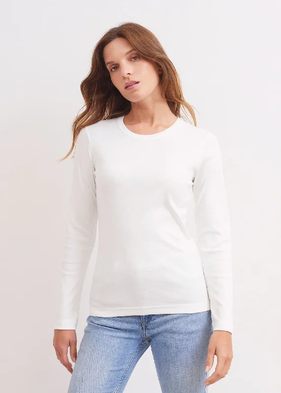 T-shirt manches longues Celina - col rond, en coton uni (ECUME) Solid Color Striped Floral
