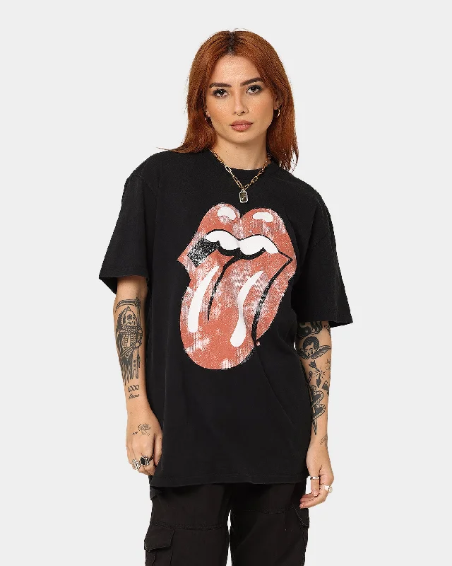 The Rolling Stones Distress Tongue Vintage T-Shirt Washed Black Anti-Pilling Machine Wash Handmade