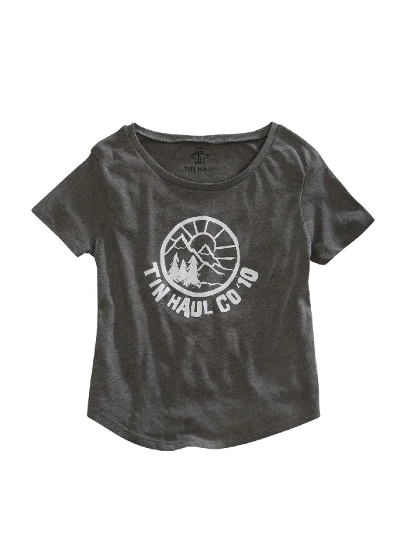 Tin Haul Womens Circle Mountain Scene Grey 100% Cotton S/S T-Shirt Chenille Blend Fleece Blend Nylon Blend