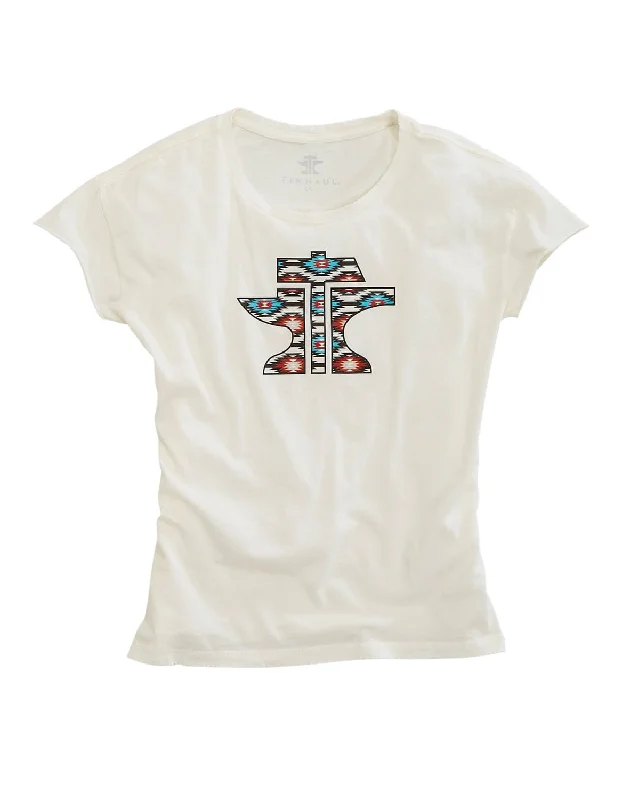 Tin Haul Womens Logo Aztec White 100% Cotton S/S T-Shirt Sequined Glittery Shiny