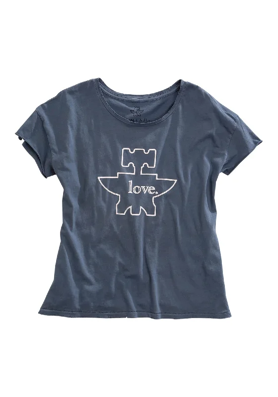Tin Haul Womens Love Anvil Blue 100% Cotton S/S T-Shirt Cozy Warm Stylish