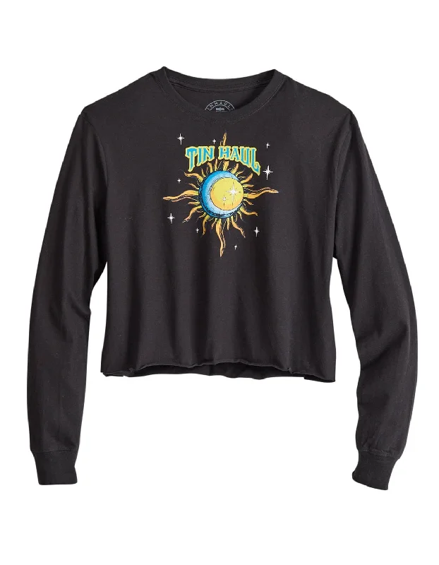 Tin Haul Womens Night Sun Collide Black 100% Cotton S/S T-Shirt Front Pockets Side Pockets Patch Pockets