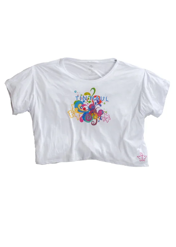 Tin Haul Womens Paint Swirl White 100% Cotton S/S T-Shirt Spandex Blend Rayon Blend Denim Blend