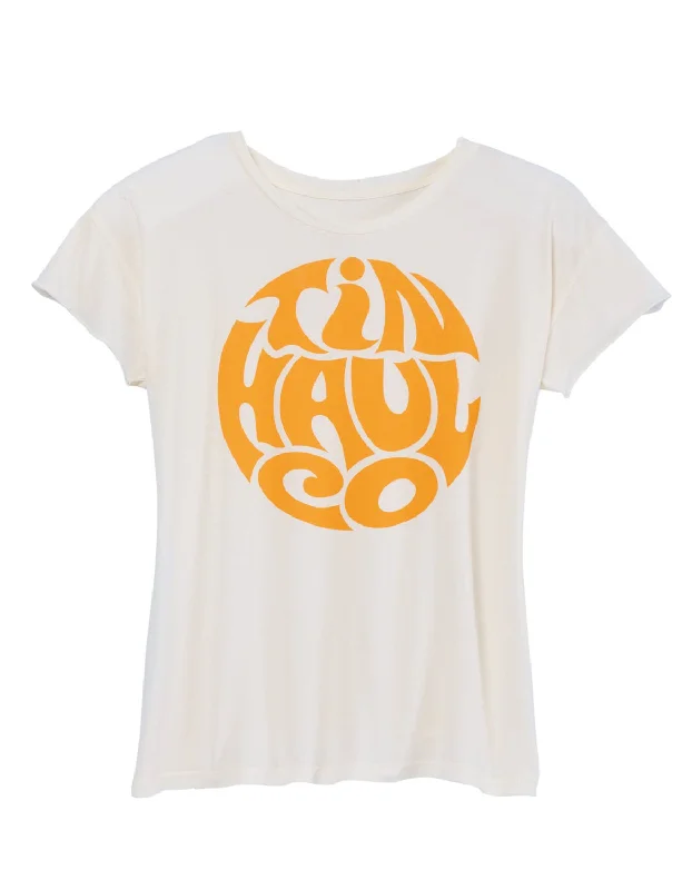 Tin Haul Womens Wavy Circle Print White 100% Cotton S/S T-Shirt Striped Floral Plaid