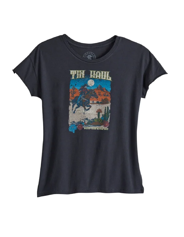 Tin Haul Womens Women Desert Rider Black 100% Cotton S/S T-Shirt Anti-Pilling Machine Wash Handmade