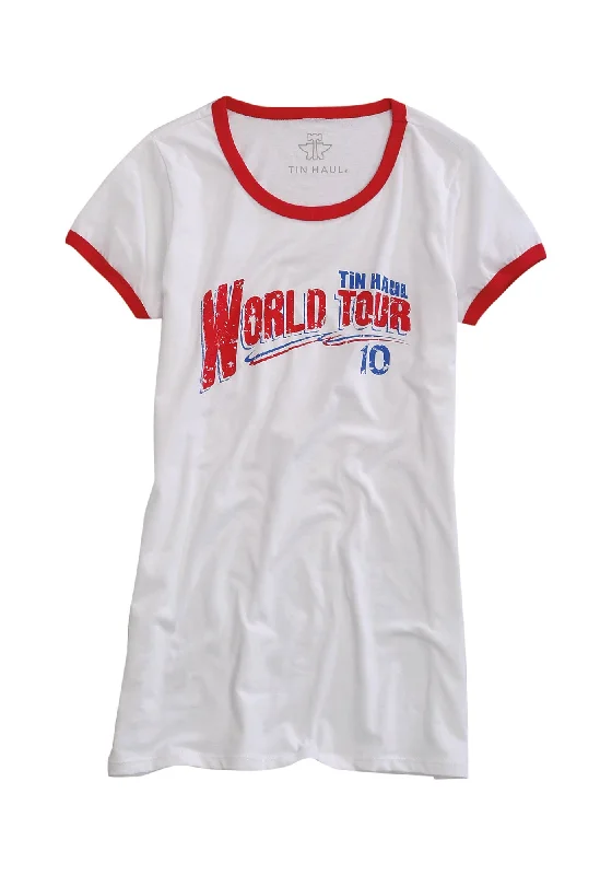 Tin Haul Womens World Tour 10 White 100% Cotton S/S T-Shirt Faux Fur Fabric Real Fur Fabric Shearling Fabric