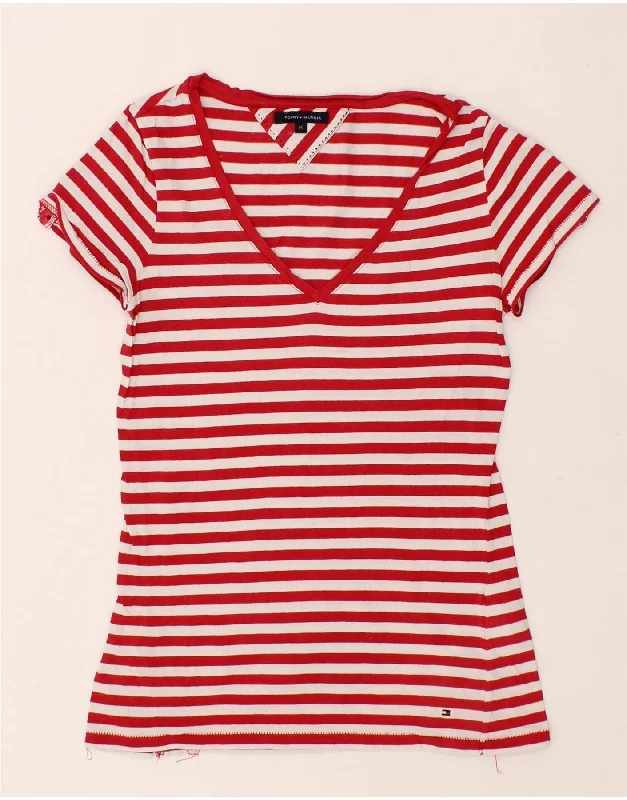 TOMMY HILFIGER Womens T-Shirt Top UK 12 Medium Red Striped Cotton