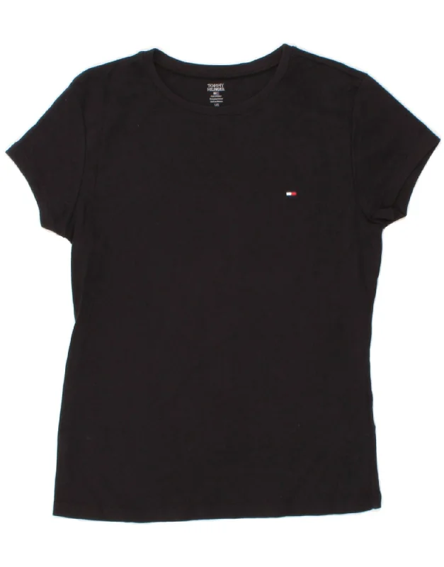 TOMMY HILFIGER Womens T-Shirt Top UK 14 Large Black Cotton